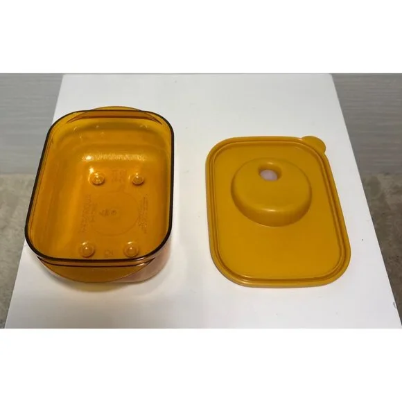 Tupperware Rock 'n Serve 1 cup 3387 & 3388 Yellow Orange Microwave Like New - Picture 3 of 7